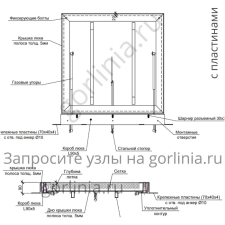 Люк под тротуарную плитку Проспект-Ц оцинкованный с пластинами вид спереди